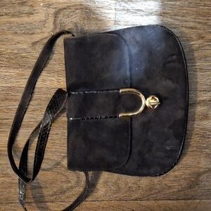 Vintage Italian Luxury Greta Black Suede Bag.
